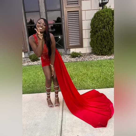 Red Formal Dress XSmall Brown Mesh - Picture 3 of 5